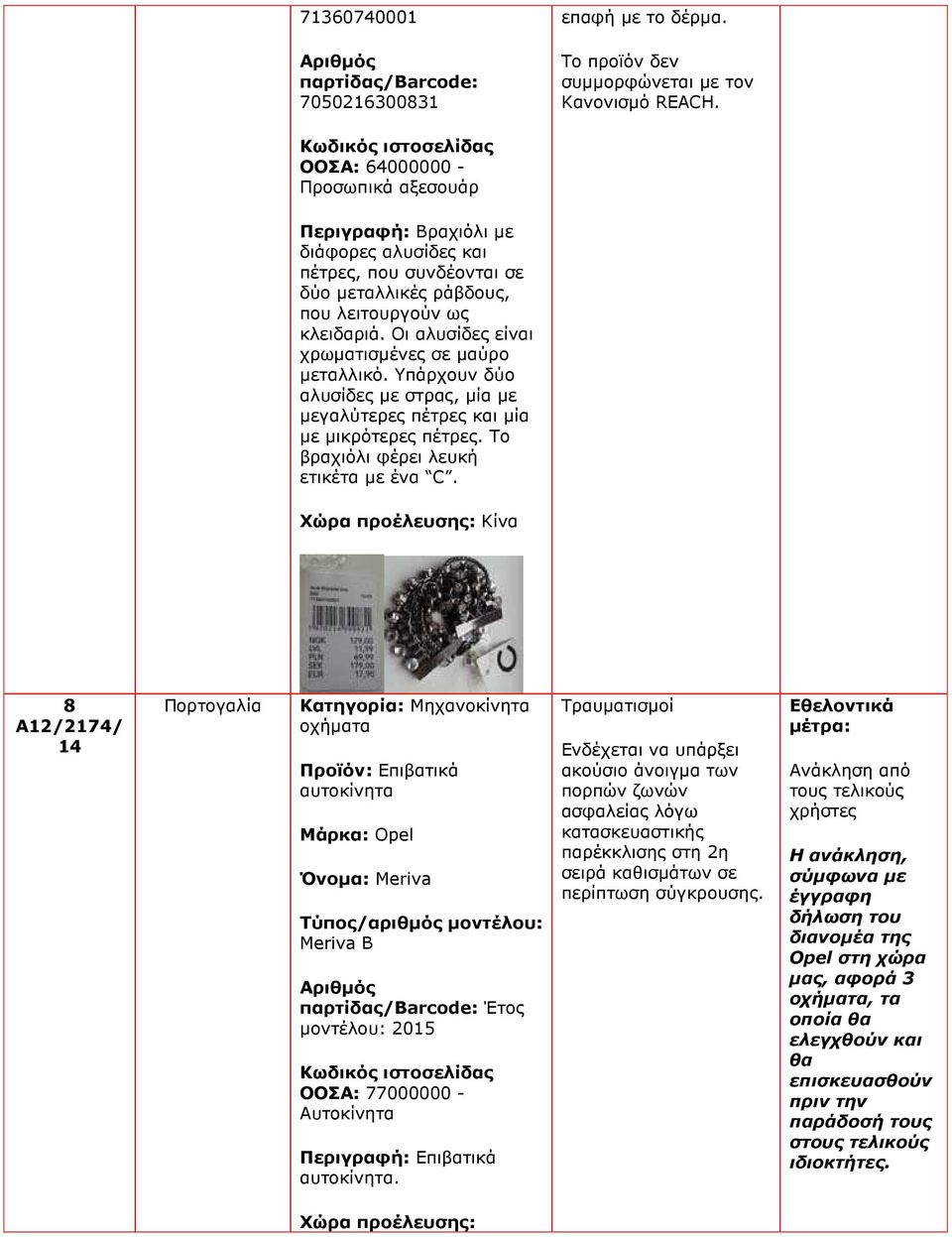 Οι αλυσίδες είναι χρωµατισµένες σε µαύρο µεταλλικό. Υπάρχουν δύο αλυσίδες µε στρας, µία µε µεγαλύτερες πέτρες και µία µε µικρότερες πέτρες. Το βραχιόλι φέρει λευκή ετικέτα µε ένα C.