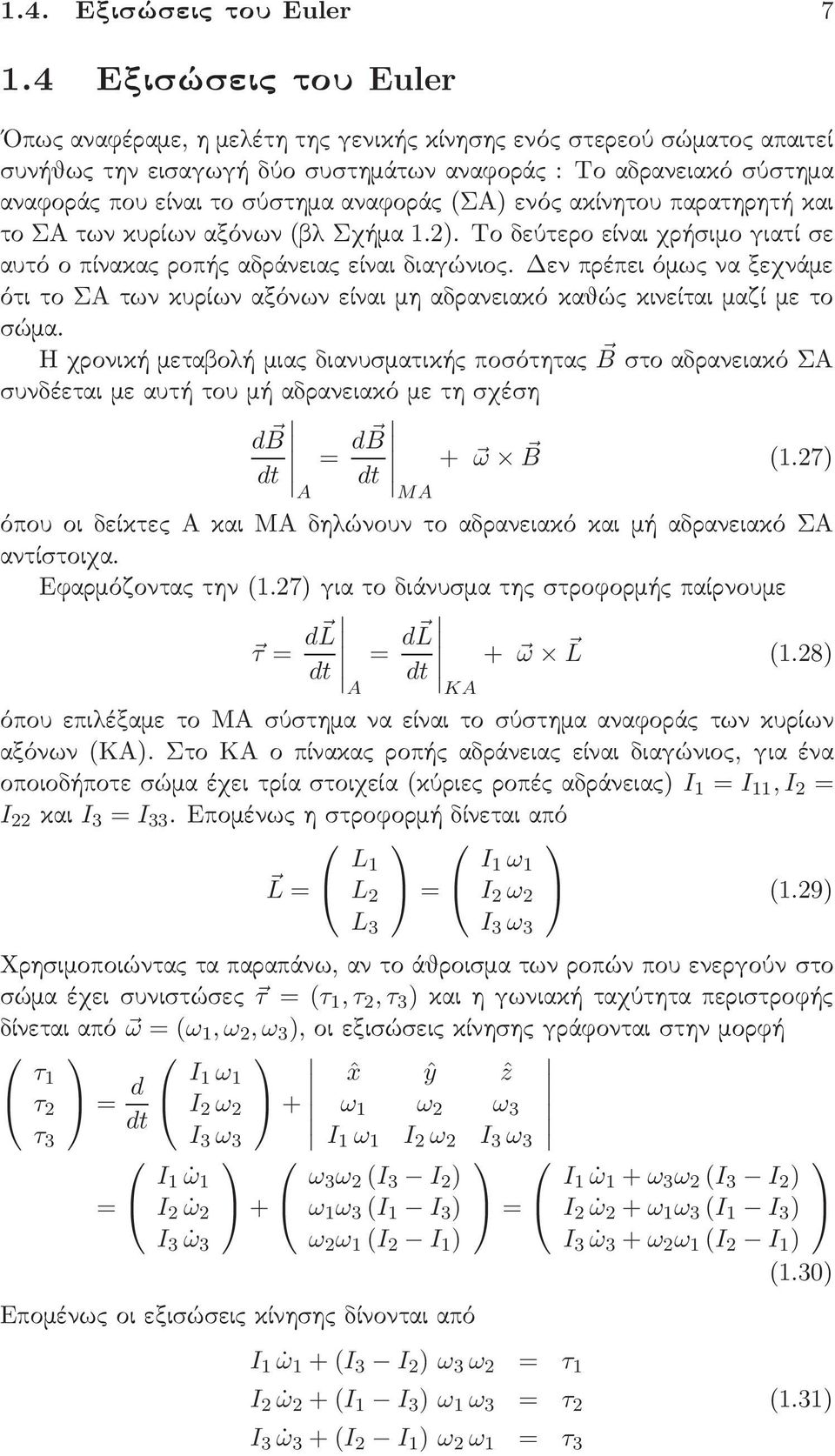 αναφοράς(σα ενός ακίνητου παρατηρητή και τοσατωνκυρίωναξόνων(βλσχήμα1..τοδεύτεροείναιχρήσιμογιατίσε αυτό ο πίνακας ροπής αδράνειας είναι διαγώνιος.