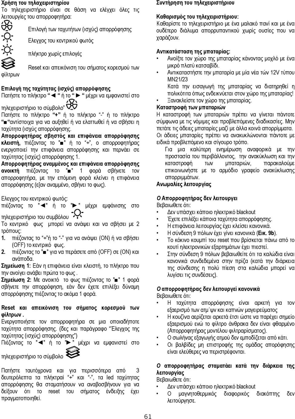 αντίστοιχαγιανααυξηθείήναελαττωθείήνασβήσειη ταχύτηταισχύςαπορρόφησης Απορροφητήρας σβηστός και επιφάνεια απορρόφησης κλειστή πιέζοντας το ή το ο απορροφητήρας ενεργοποιεί την επιφάνεια απορρόφησης