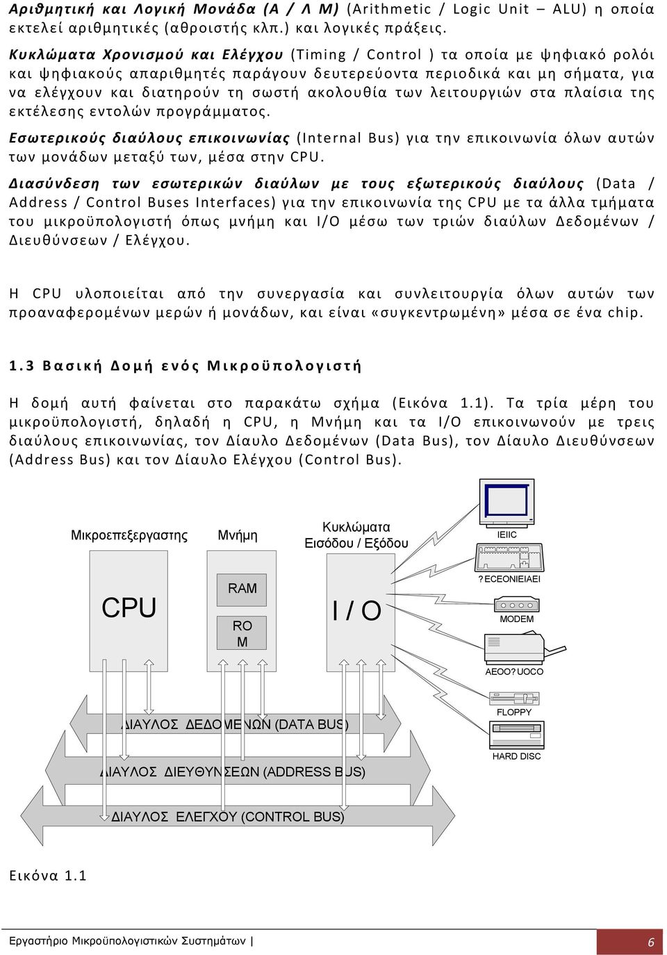 των λειτουργιών στα πλαίσια της εκτέλεσης εντολών προγράμματος. Εσωτερικούς διαύλους επικοινωνίας (Internal Bus) για την επικοινωνία όλων αυτών των μονάδων μεταξύ των, μέσα στην CPU.