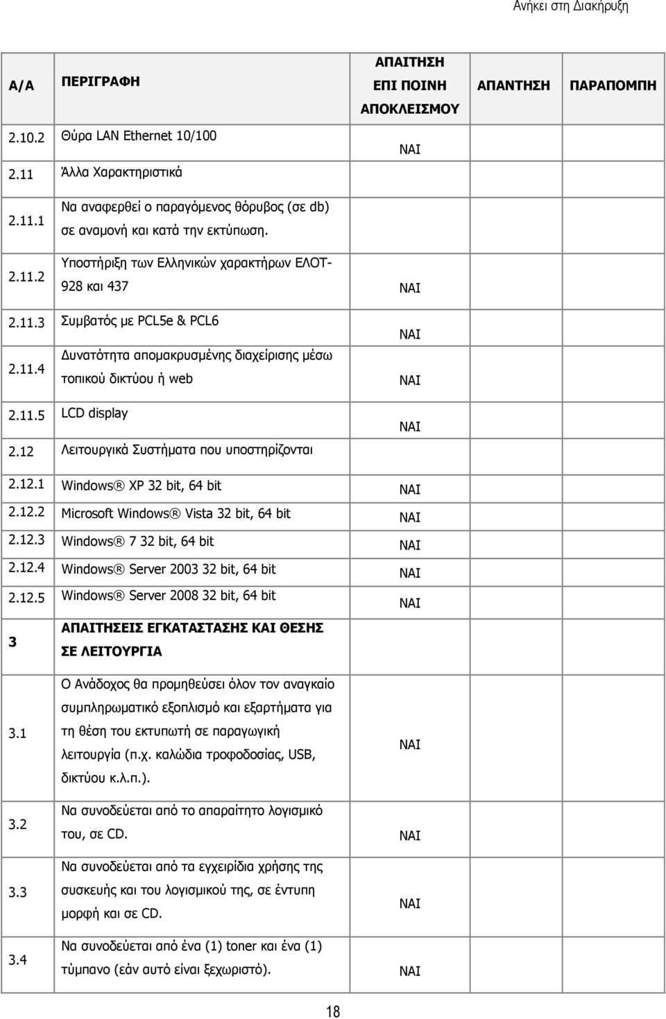 12 Λειτουργικά Συστήµατα που υποστηρίζονται 2.12.1 Windows XP 32 bit, 64 bit NAI 2.12.2 Microsoft Windows Vista 32 bit, 64 bit NAI 2.12.3 Windows 7 32 bit, 64 bit NAI 2.12.4 Windows Server 2003 32 bit, 64 bit NAI 2.