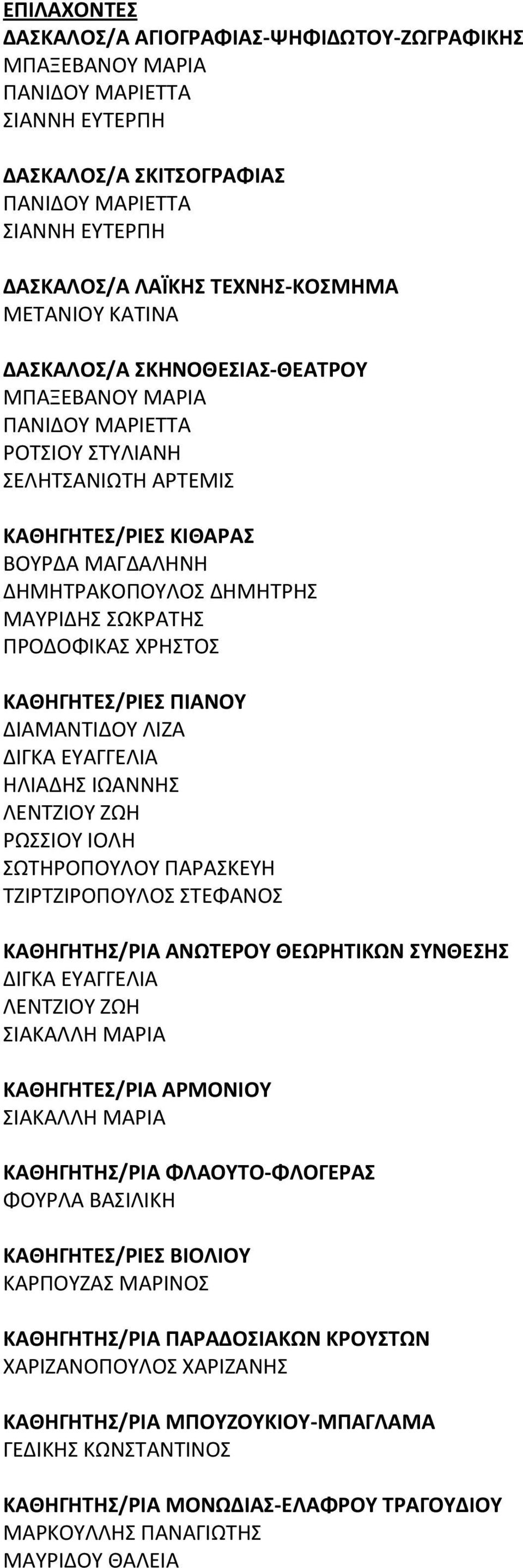 ΔΙΑΜΑΝΤΙΔΟΥ ΛΙΖΑ ΔΙΓΚΑ ΕΥΑΓΓΕΛΙΑ ΗΛΙΑΔΗΣ ΙΩΑΝΝΗΣ ΛΕΝΤΖΙΟΥ ΖΩΗ ΡΩΣΣΙΟΥ ΙΟΛΗ ΣΩΤΗΡΟΠΟΥΛΟΥ ΠΑΡΑΣΚΕΥΗ ΤΖΙΡΤΖΙΡΟΠΟΥΛΟΣ ΣΤΕΦΑΝΟΣ ΚΑΘΗΓΗΤΗΣ/ΡΙΑ ΑΝΩΤΕΡΟΥ ΘΕΩΡΗΤΙΚΩΝ ΣΥΝΘΕΣΗΣ ΔΙΓΚΑ ΕΥΑΓΓΕΛΙΑ ΛΕΝΤΖΙΟΥ ΖΩΗ