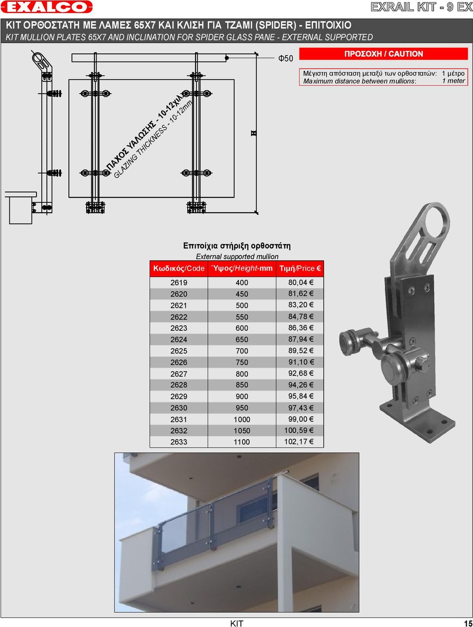 External supported mullion Κωδικός/Code Ύψος/ Height-mm 2619 2620 2621 2622 2623 2624 2625 2626 2627 2628 2629 2630 2631 2632 2633 400 450