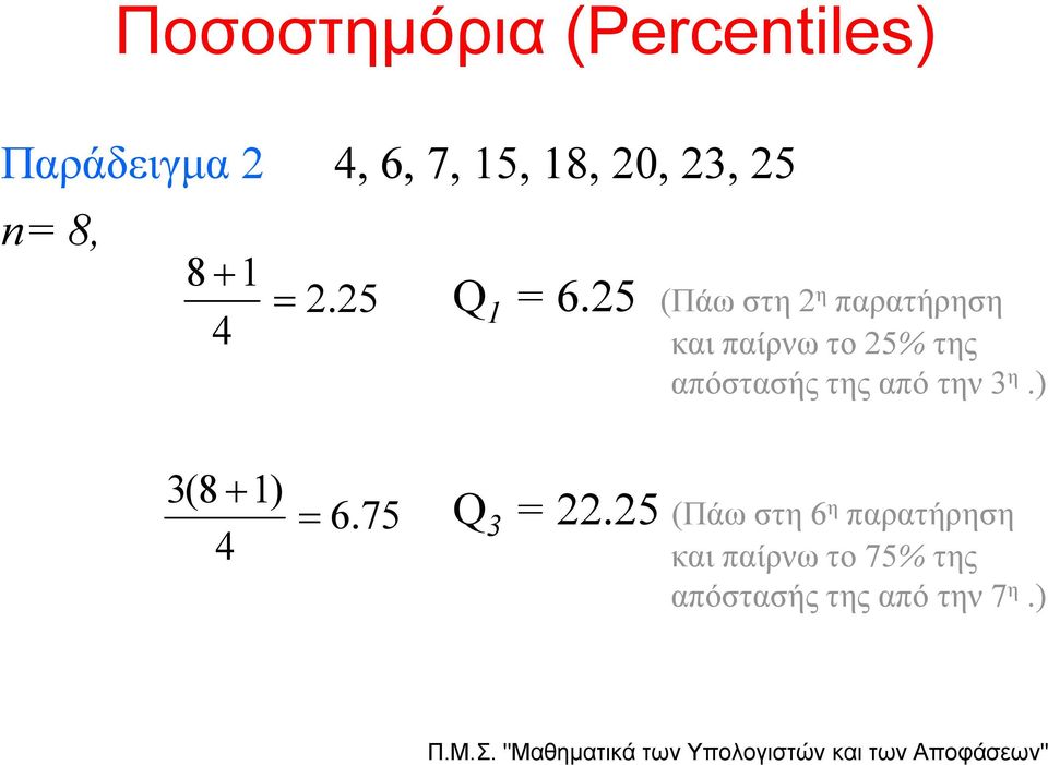 25 (Πάω στη 2 η παρατήρηση και παίρνω το 25% της απόστασής της από