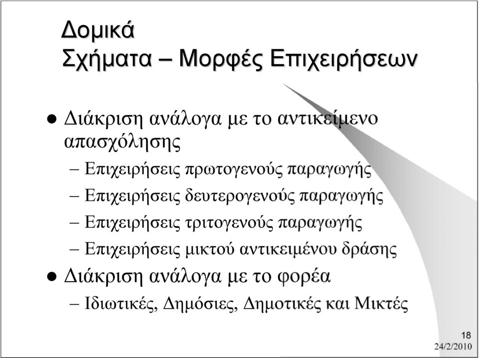 παραγωγής Επιχειρήσεις τριτογενούς παραγωγής Επιχειρήσεις μικτού