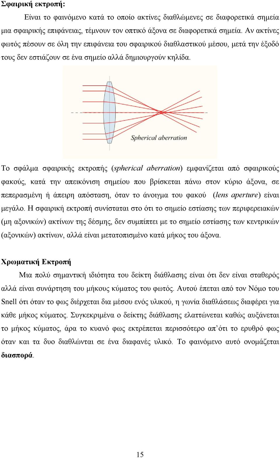 Το σφάλμα σφαιρικής εκτροπής (spherical aberration) εμφανίζεται από σφαιρικούς φακούς, κατά την απεικόνιση σημείου που βρίσκεται πάνω στον κύριο άξονα, σε πεπερασμένη ή άπειρη απόσταση, όταν το