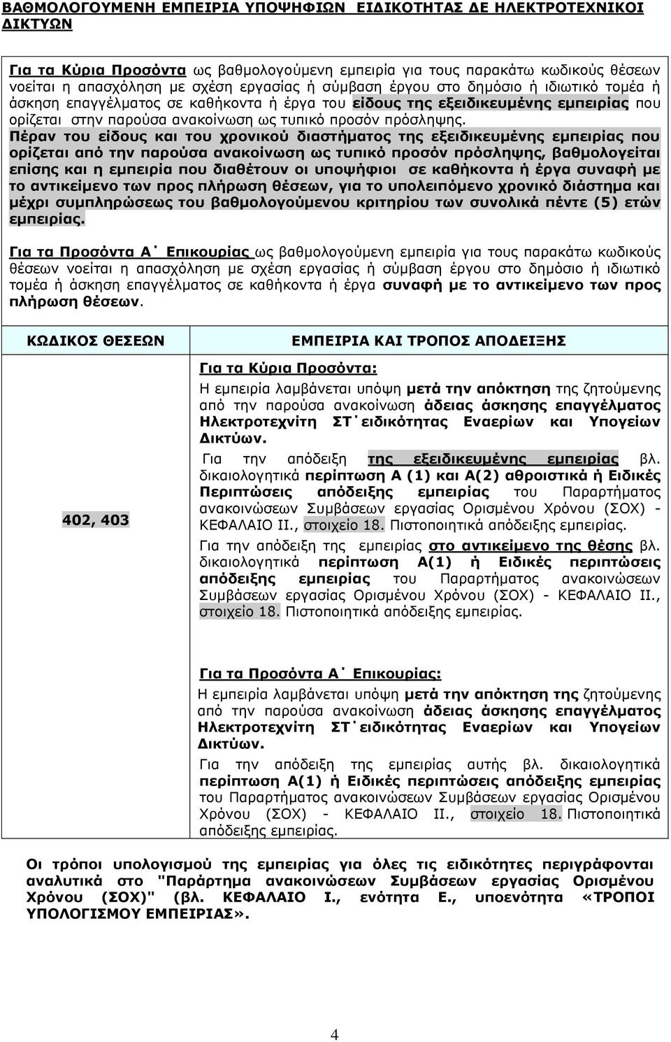 Πέραν του είδους και του χρονικού διαστήματος της εξειδικευμένης εμπειρίας που ορίζεται από την παρούσα ανακοίνωση ως τυπικό προσόν πρόσληψης, βαθμολογείται επίσης και η εμπειρία που διαθέτουν οι