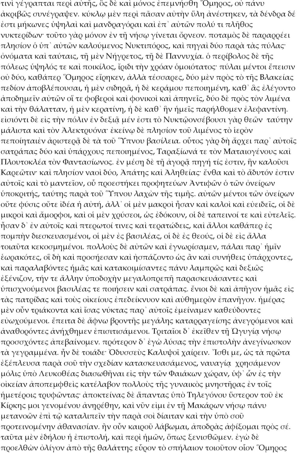 ποταμὸς δὲ παραρρέει πλησίον ὁ ὑπ αὐτῶν καλούμενος Νυκτιπόρος, καὶ πηγαὶ δύο παρὰ τὰς πύλας ὀνόματα καὶ ταύταις, τῇ μὲν Νήγρετος, τῇ δὲ Παννυχία.