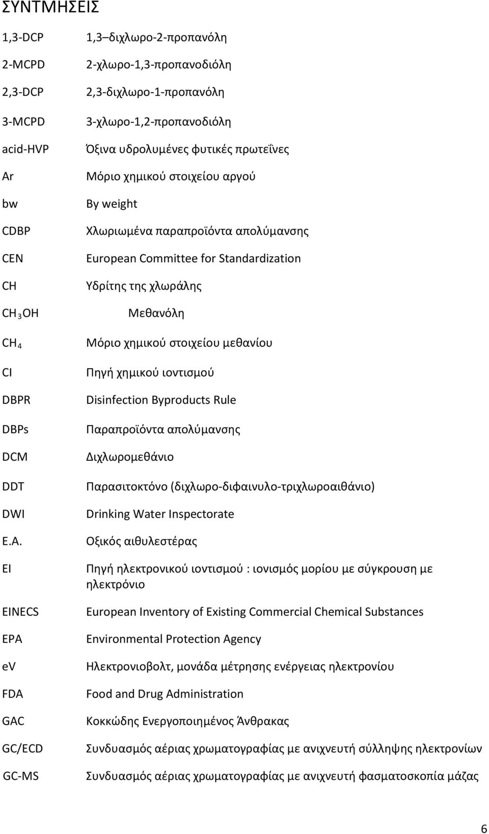 αργού By weight Χλωριωμένα παραπροϊόντα απολύμανσης European Committee for Standardization Υδρίτης της χλωράλης Μεθανόλη Μόριο χημικού στοιχείου μεθανίου Πηγή χημικού ιοντισμού Disinfection