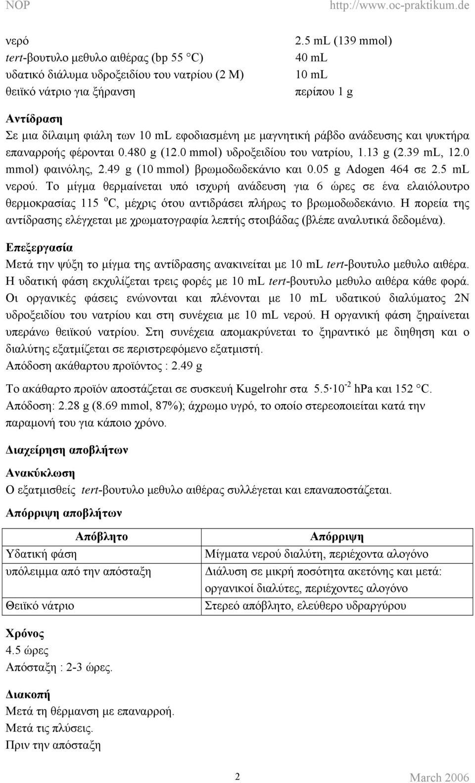 0 mmol) υδροξειδίου του νατρίου, 1.13 g (2.39 ml, 12.0 mmol) φαινόλης, 2.49 g (10 mmol) βρωµοδωδεκάνιο και 0.05 g Adogen 464 σε 2.5 ml νερού.