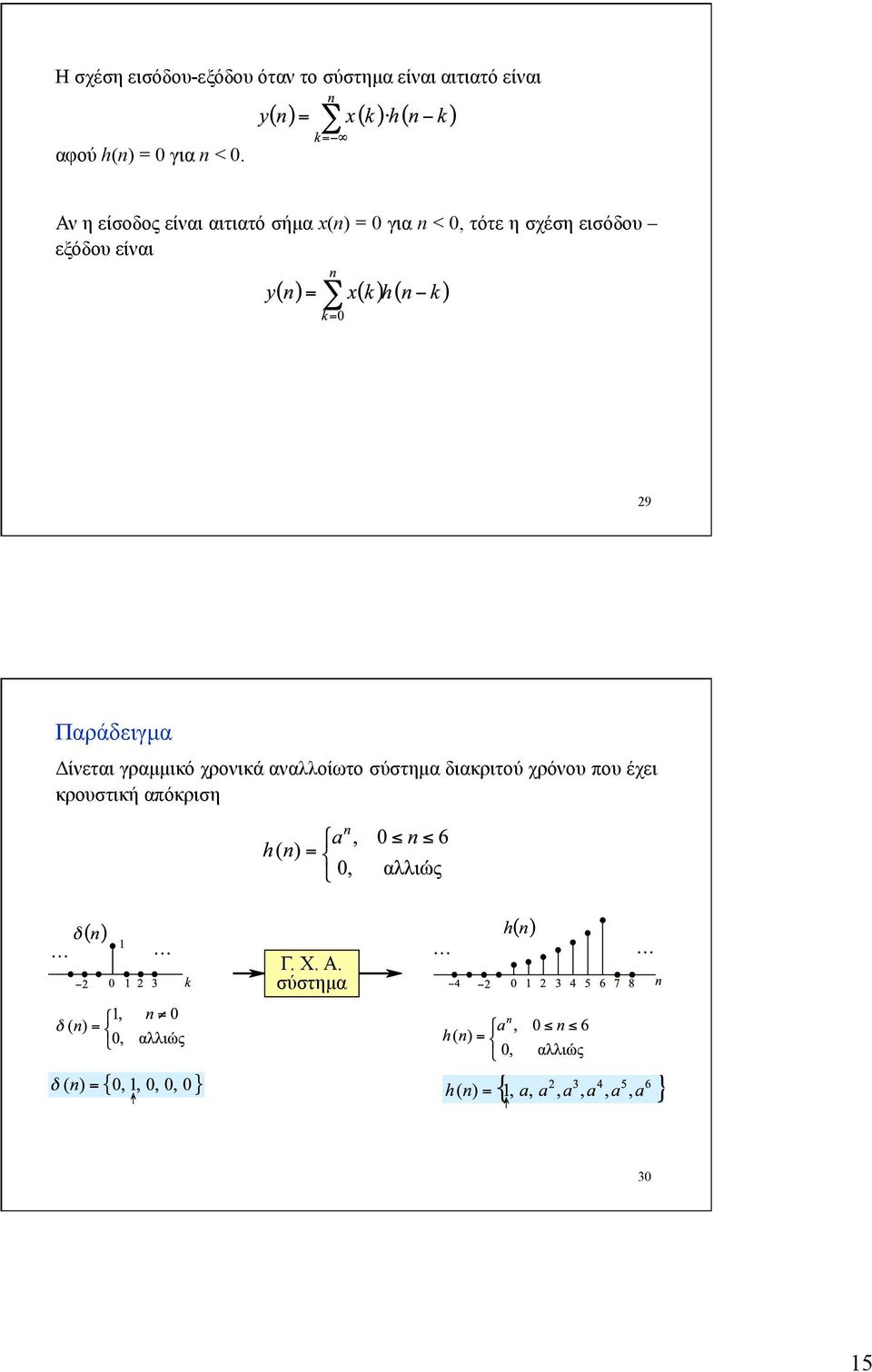 Αν η είσοδος είναι αιτιατό σήµα x(n) = 0 για n < 0, τότε η σχέση