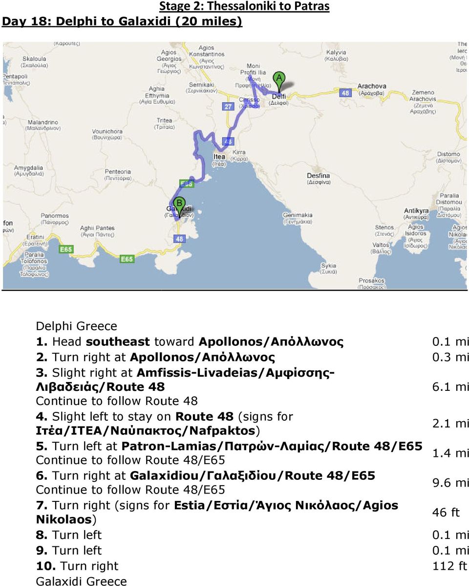 1 mi Ιτέα/ITEA/Ναύπακτος/Nafpaktos) 5. Turn left at Patron-Lamias/Πατρών-Λαµίας/Route 48/E65 1.4 mi Continue to follow Route 48/E65 6.