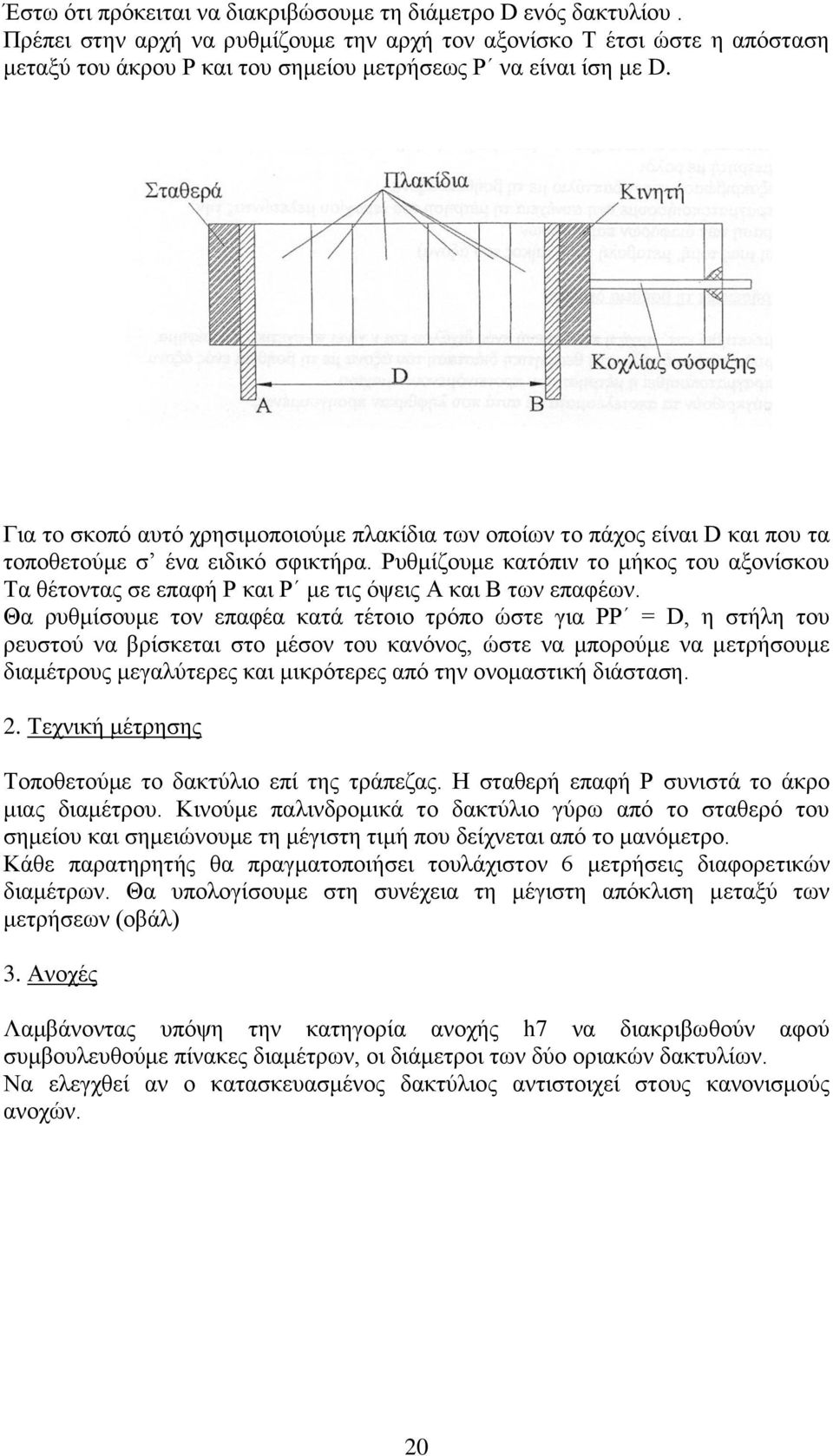 Για το σκοπό αυτό χρησιμοποιούμε πλακίδια των οποίων το πάχος είναι D και που τα τοποθετούμε σ ένα ειδικό σφικτήρα.