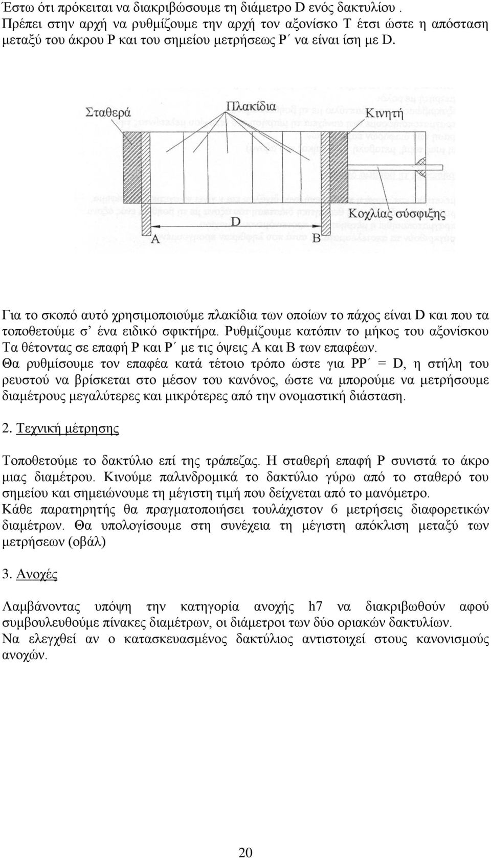 Για το σκοπό αυτό χρησιμοποιούμε πλακίδια των οποίων το πάχος είναι D και που τα τοποθετούμε σ ένα ειδικό σφικτήρα.