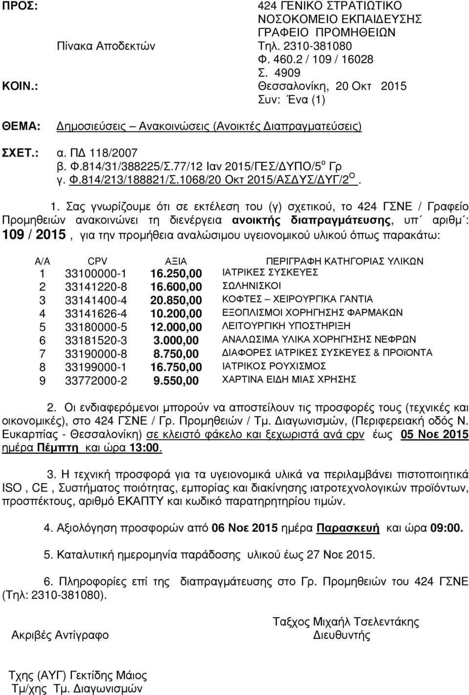 1068/20 Οκτ 2015/ΑΣ ΥΣ/ ΥΓ/2 Ο. 1.