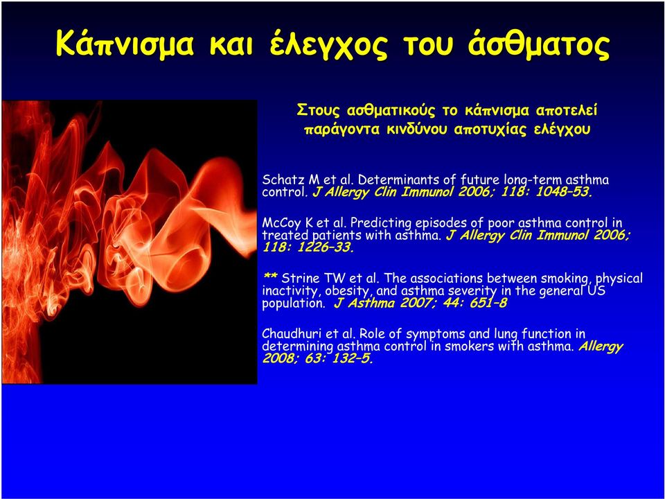 Predicting episodes of poor asthma control in treated patients with asthma. J Allergy Clin Immunol 2006; 118: 1226 33. ** Strine TW et al.