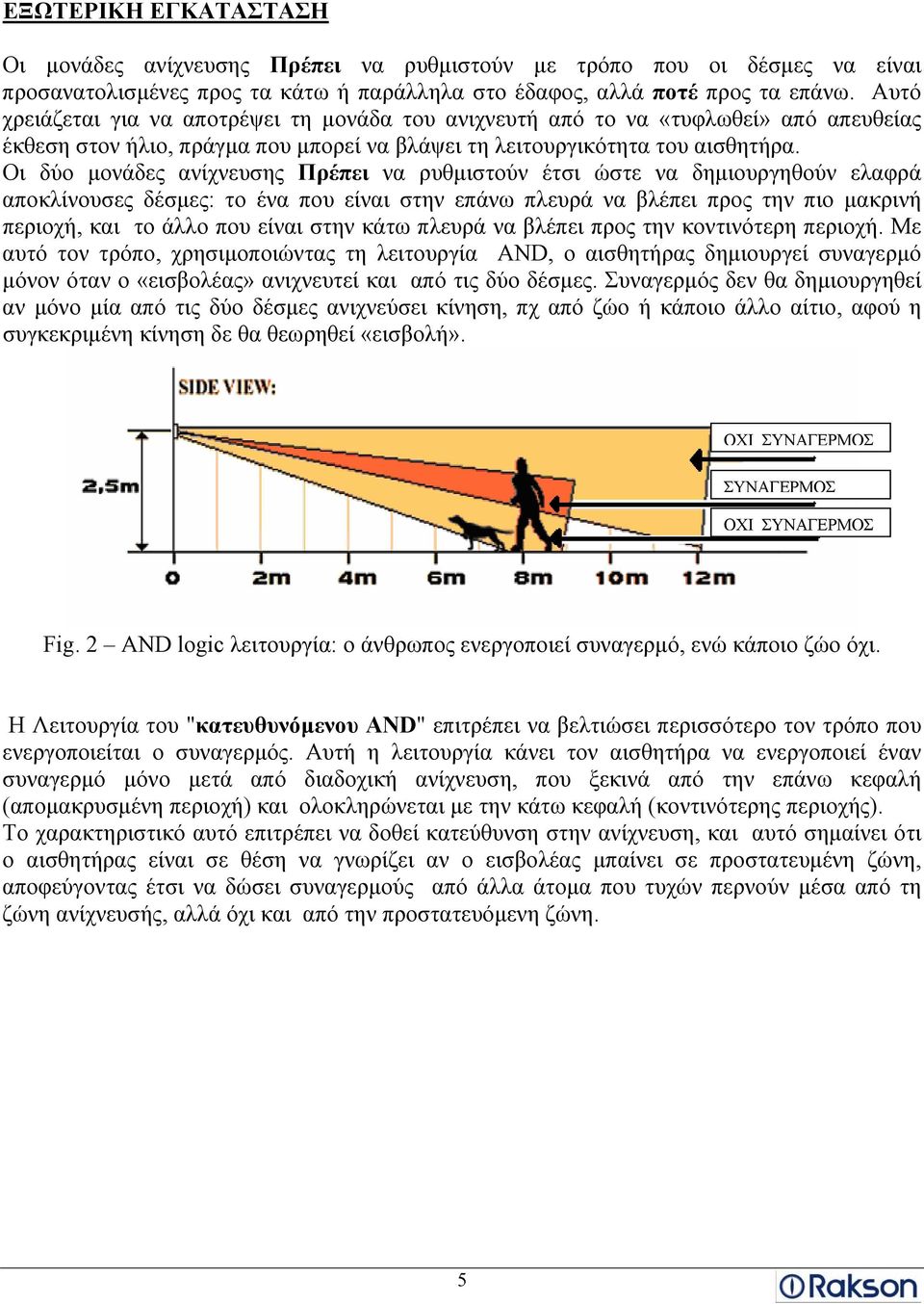 Οι δύο μονάδες ανίχνευσης Πρέπει να ρυθμιστούν έτσι ώστε να δημιουργηθούν ελαφρά αποκλίνουσες δέσμες: το ένα που είναι στην επάνω πλευρά να βλέπει προς την πιο μακρινή περιοχή, και το άλλο που είναι