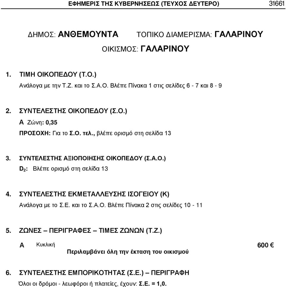 ΣΥΝΤΕΛΕΣΤΗΣ ΕΚΜΕΤΛΛΕΥΣΗΣ ΙΣΟΓΕΙΟΥ (Κ) νάλογα με το Σ.Ε. και το Σ..Ο. Βλέπε Πίνακα 2 στις σελίδες 10-11 5. ΖΩ