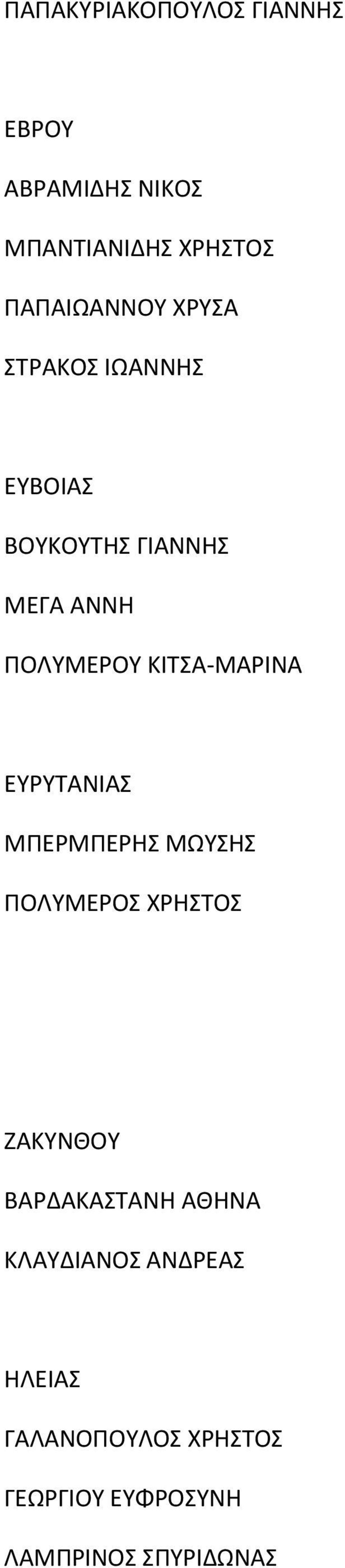 ΕΥΡΥΤΑΝΙΑΣ ΜΠΕΡΜΠΕΡΗΣ ΜΩΥΣΗΣ ΠΟΛΥΜΕΡΟΣ ΧΡΗΣΤΟΣ ΖΑΚΥΝΘΟΥ ΒΑΡΔΑΚΑΣΤΑΝΗ ΑΘΗΝΑ