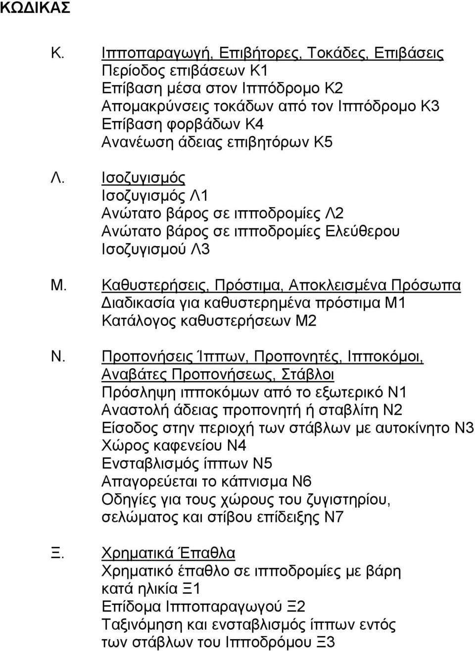 Ισοζυγισμός Ισοζυγισμός Λ1 Ανώτατο βάρος σε ιπποδρομίες Λ2 Ανώτατο βάρος σε ιπποδρομίες Ελεύθερου Ισοζυγισμού Λ3 Μ.