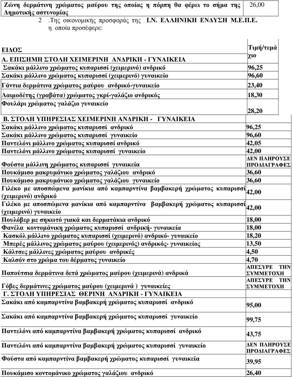 ανδρικό-γυναικείο 23,40 Λαιµοδέτης (γραβάτα) χρώµατος γκρί-γαλάζιο ανδρικός 18,30 Φουλάρι χρώµατος γαλάζιο γυναικείο 28,20 Β.