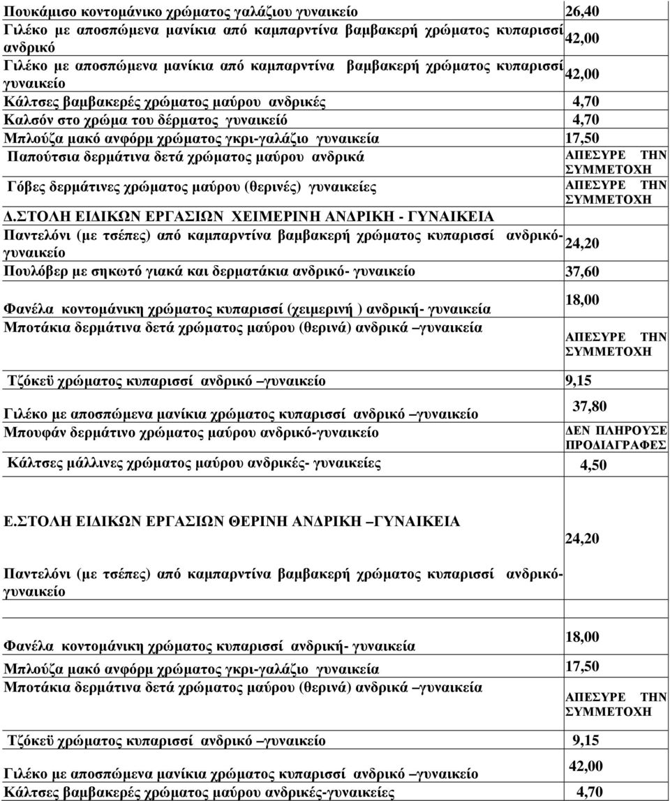 στολη ΕΙ ΙΚΩΝ ΕΡΓΑΣΙΩΝ ΧΕΙΜΕΡΙΝΗ ΑΝ ΡΙΚΗ - ΓΥΝΑΙΚΕΙΑ Παντελόνι (µε τσέπες) από καµπαρντίνα βαµβακερή χρώµατος κυπαρισσί ανδρικόγυναικείο 24,20 Πουλόβερ µε σηκωτό γιακά και δερµατάκια ανδρικό-