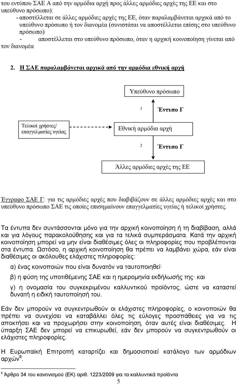 Η ΣΑΕ παραλαμβάνεται αρχικά από την αρμόδια εθνική αρχή Υπεύθυνο πρόσωπο 1 Έντυπο Γ Τελικοί χρήστες/ επαγγελματίες υγείας Εθνική αρμόδια αρχή 2 Έντυπο Γ Άλλες αρμόδιες αρχές της ΕΕ Έγγραφο ΣΑΕ Γ: για