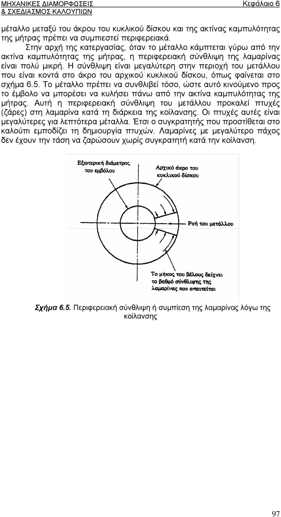 Η σύνθλιψη είναι μεγαλύτερη στην περιοχή του μετάλλου που είναι κοντά στο άκρο του αρχικού κυκλικού δίσκου, όπως φαίνεται στο σχήμα 6.5.