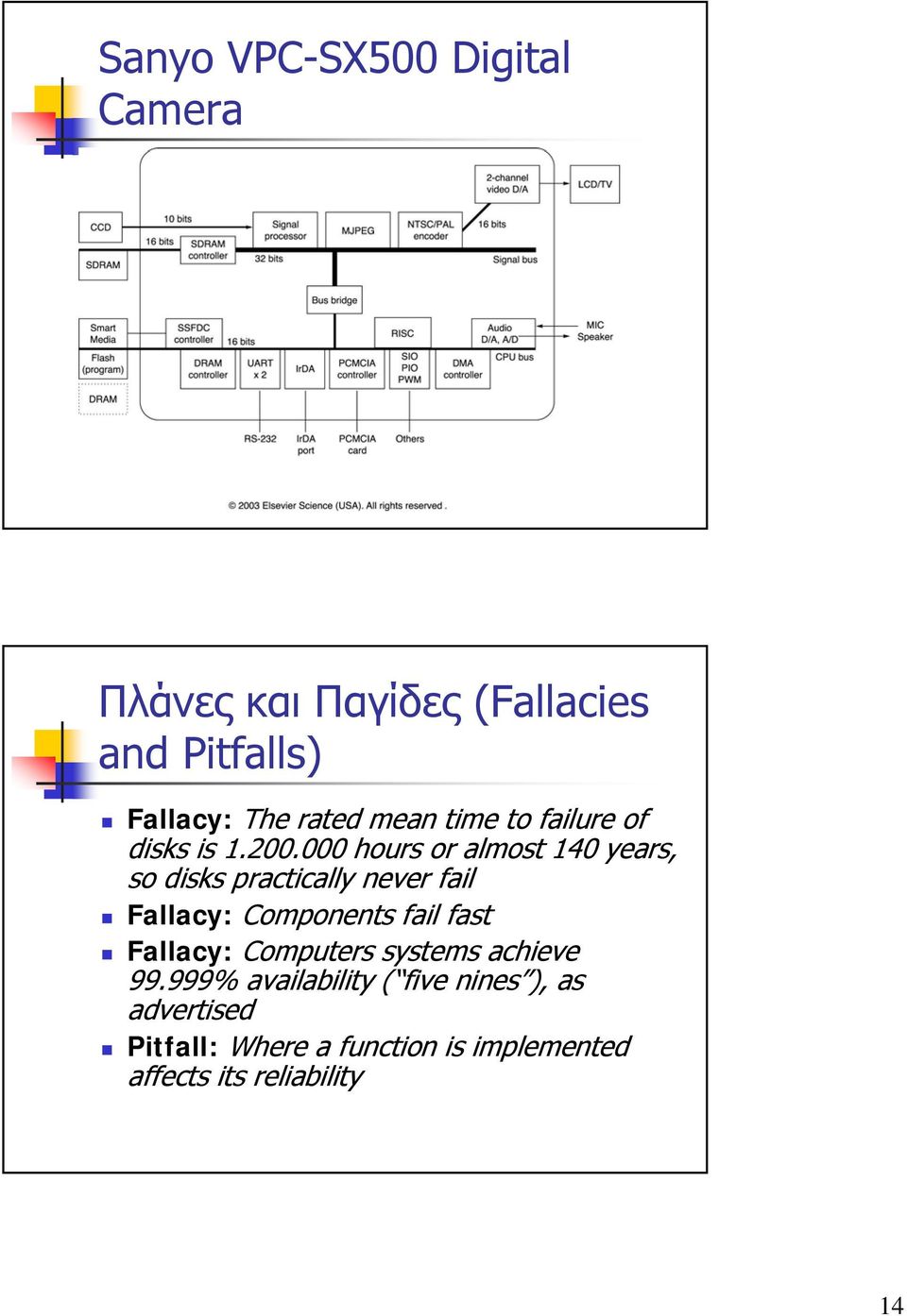 000 hours or almost 140 years, so disks practically never fail Fallacy: Components fail fast