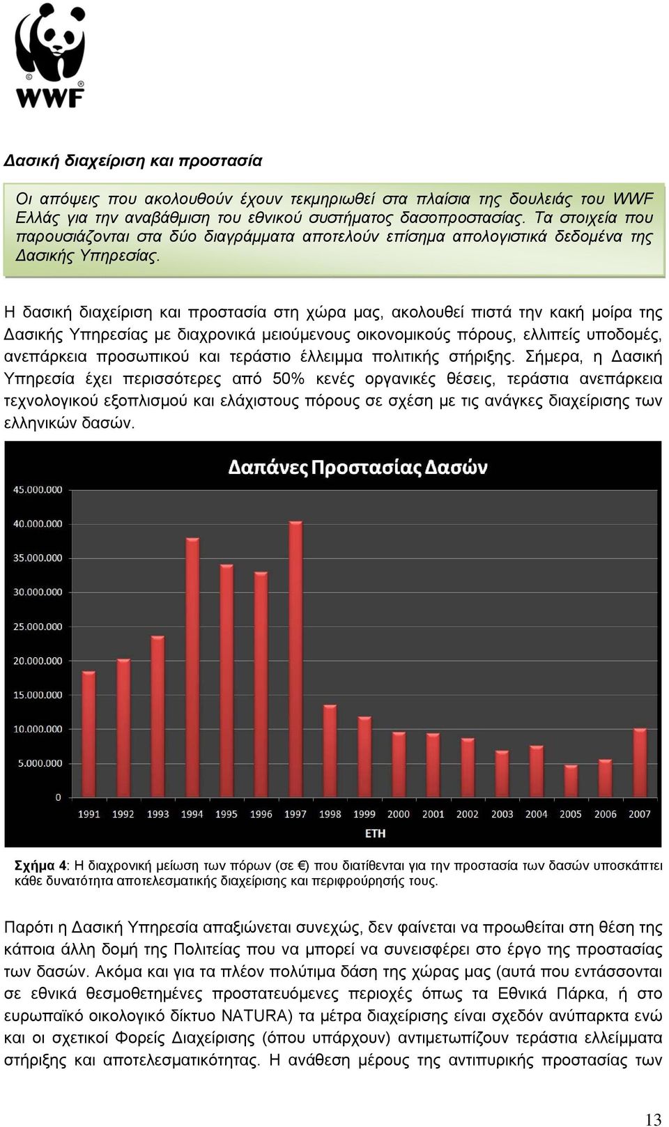 Η δασική διαχείριση και προστασία στη χώρα μας, ακολουθεί πιστά την κακή μοίρα της ασικής Υπηρεσίας με διαχρονικά μειούμενους οικονομικούς πόρους, ελλιπείς υποδομές, ανεπάρκεια προσωπικού και