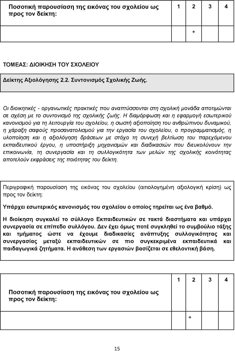 Η δηακόξθσζε θαη ε εθαξκνγή εζσηεξηθνύ θαλνληζκνύ γηα ηε ιεηηνπξγία ηνπ ζρνιείνπ, ε ζσζηή αμηνπνίεζε ηνπ αλζξώπηλνπ δπλακηθνύ, ε ράξαμε ζαθνύο πξνζαλαηνιηζκνύ γηα ηελ εξγαζία ηνπ ζρνιείνπ, ν