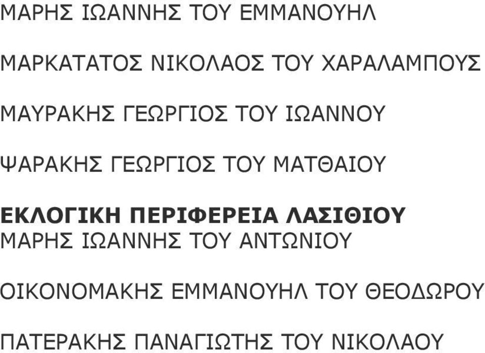 ΤΟΥ ΜΑΤΘΑΙΟΥ ΕΚΛΟΓΙΚΗ ΠΕΡΙΦΕΡΕΙΑ ΛΑΣΙΘΙΟΥ ΜΑΡΗΣ ΙΩΑΝΝΗΣ ΤΟΥ