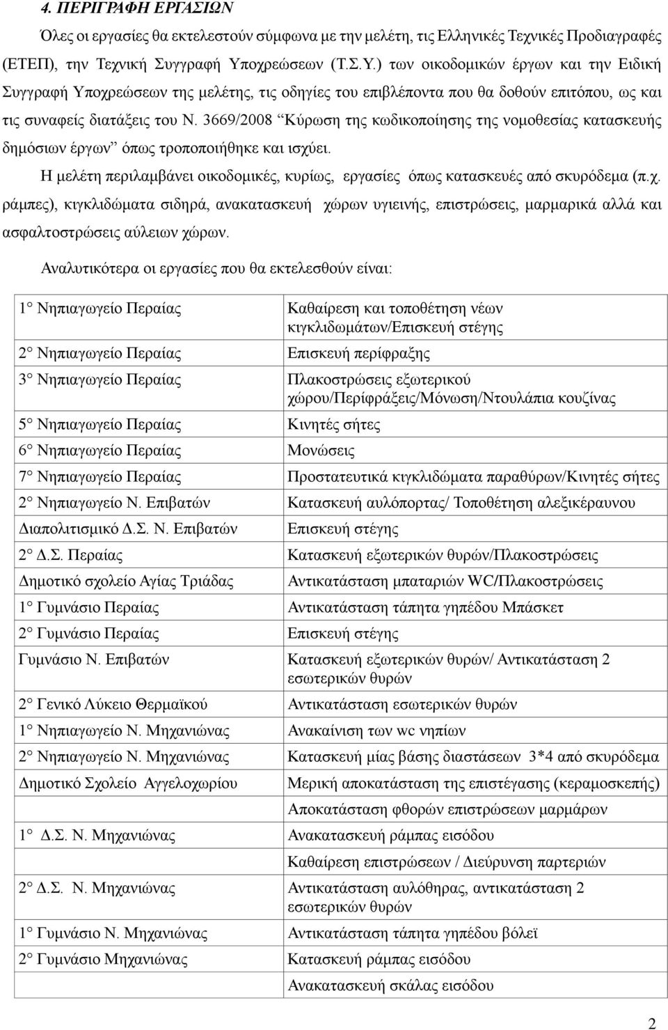 3669/2008 Κύρωση της κωδικοποίησης της νομοθεσίας κατασκευής δημόσιων έργων όπως τροποποιήθηκε και ισχύ