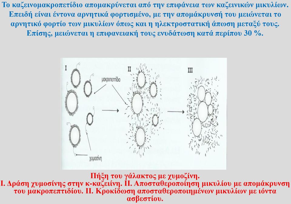 ηλεκτροστατική άπωση μεταξύ τους. Επίσης, μειώνεται η επιφανειακή τους ενυδάτωση κατά περίπου 30 %.