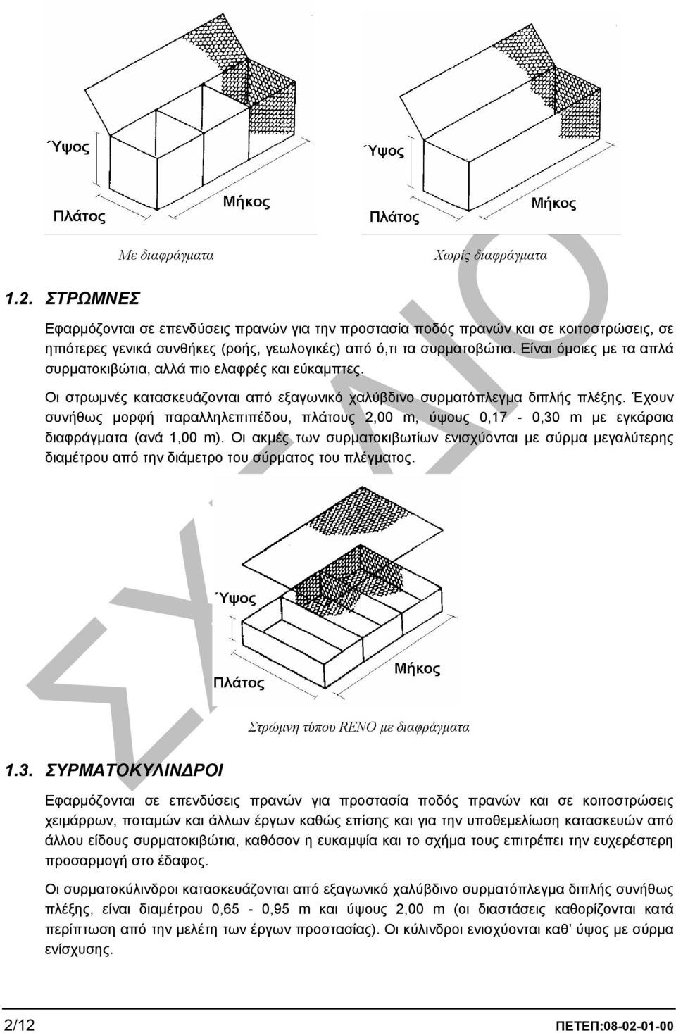 Είναι όµοιες µε τα απλά συρµατοκιβώτια, αλλά πιο ελαφρές και εύκαµπτες. Οι στρωµνές κατασκευάζονται από εξαγωνικό χαλύβδινο συρµατόπλεγµα διπλής πλέξης.