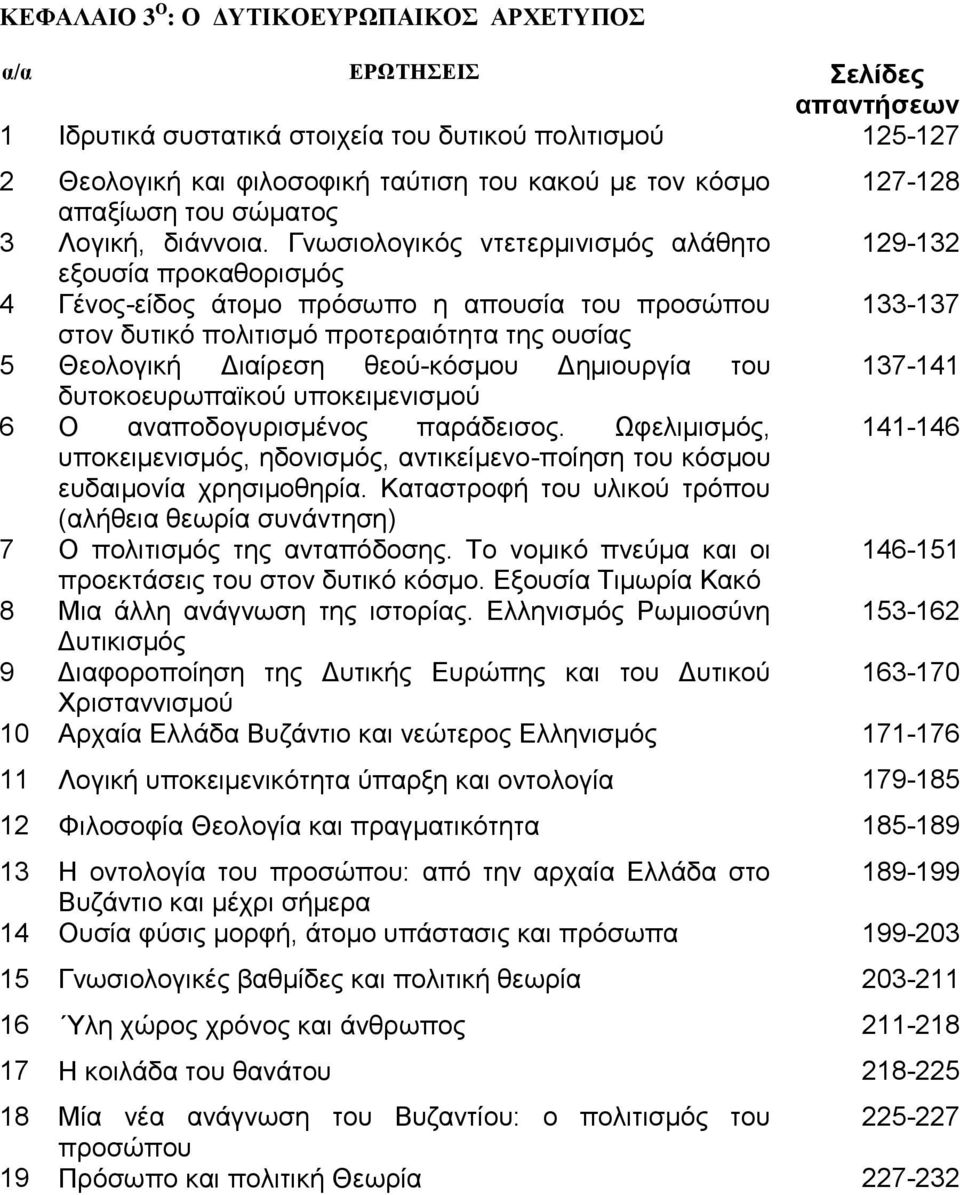 Γνωσιολογικός ντετερμινισμός αλάθητο 129-132 εξουσία προκαθορισμός 4 Γένος-είδος άτομο πρόσωπο η απουσία του προσώπου 133-137 στον δυτικό πολιτισμό προτεραιότητα της ουσίας 5 Θεολογική Διαίρεση