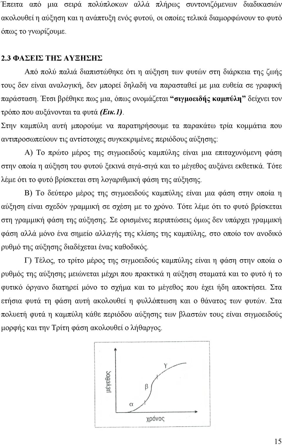 Έτσι βρέθηκε πως μια, όπως ονομάζεται σιγμοειδής καμπύλη δείχνει τον τρόπο που αυξάνονται τα φυτά (Εικ.1).