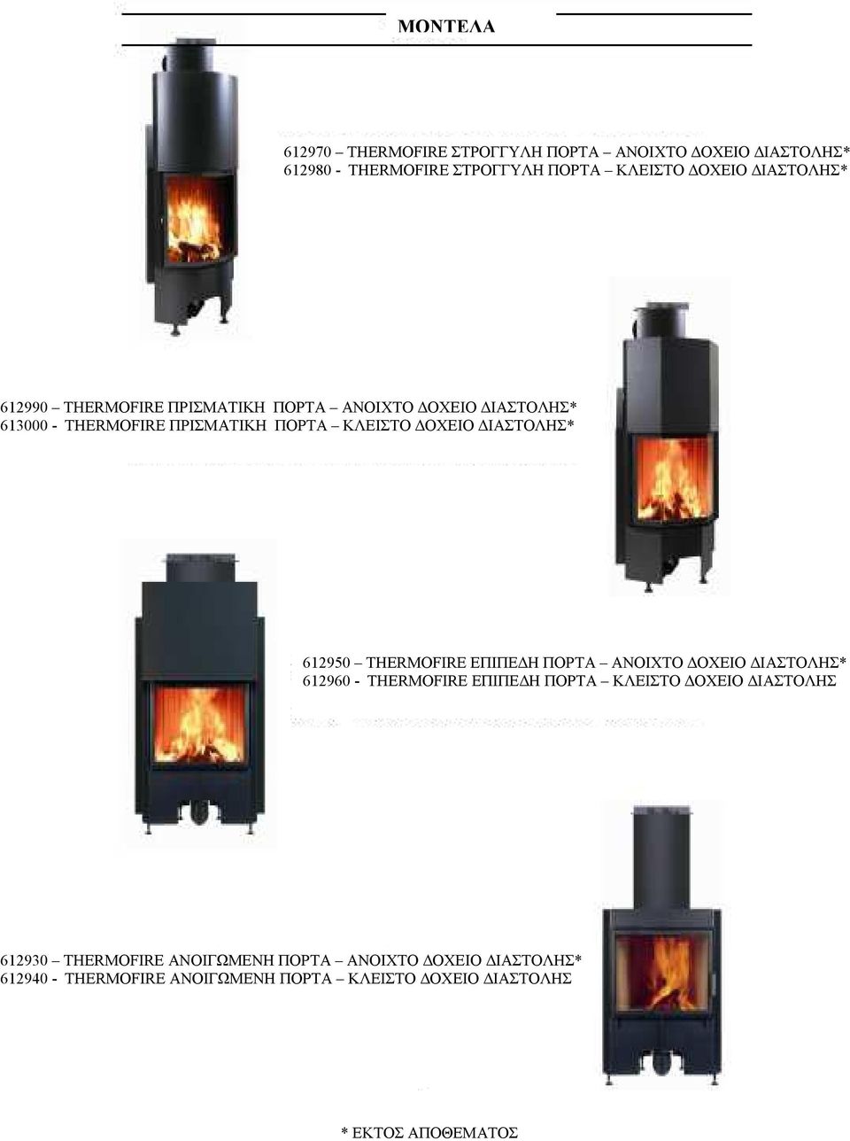 ΙΑΣΤΟΛΗΣ* 612950 THERMOFIRE ΕΠΙΠΕ Η ΠΟΡΤΑ ΑΝΟΙΧΤΟ ΟΧΕΙΟ ΙΑΣΤΟΛΗΣ* 612960 - THERMOFIRE ΕΠΙΠΕ Η ΠΟΡΤΑ ΚΛΕΙΣΤΟ ΟΧΕΙΟ ΙΑΣΤΟΛΗΣ