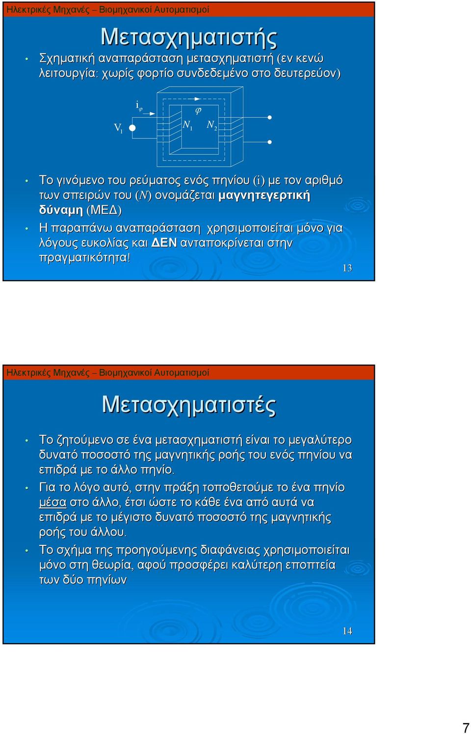 3 Μετασχηματιστές Το ζητούμενο σε ένα μετασχηματιστή είναι το μεγαλύτερο δυνατό ποσοστό της μαγνητικής ροής του ενός πηνίου να επιδρά με το άλλο πηνίο.