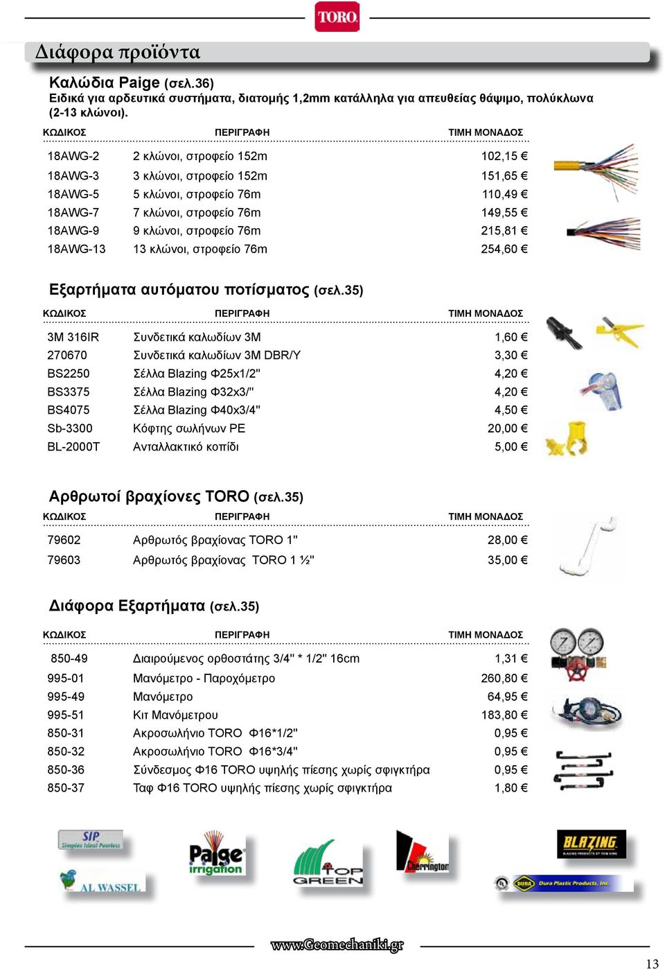 18AWG-13 13 κλώνοι, στροφείο 76m 254,60 Εξαρτήματα αυτόματου ποτίσματος (σελ.