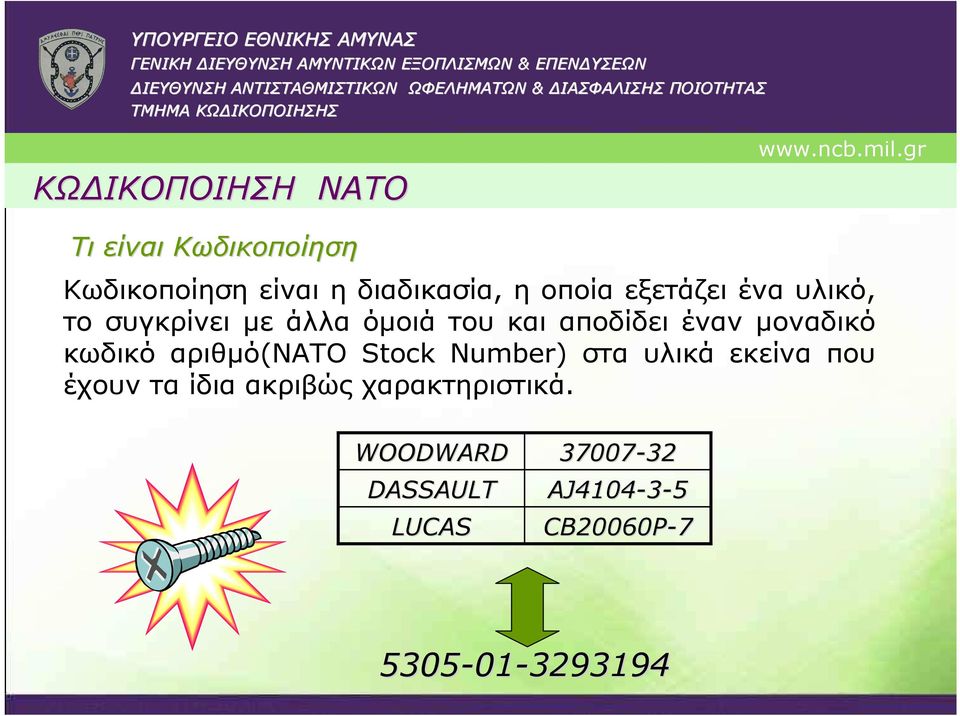 αριθµό(nato Stock Number) στα υλικά εκείνα που έχουν τα ίδια ακριβώς