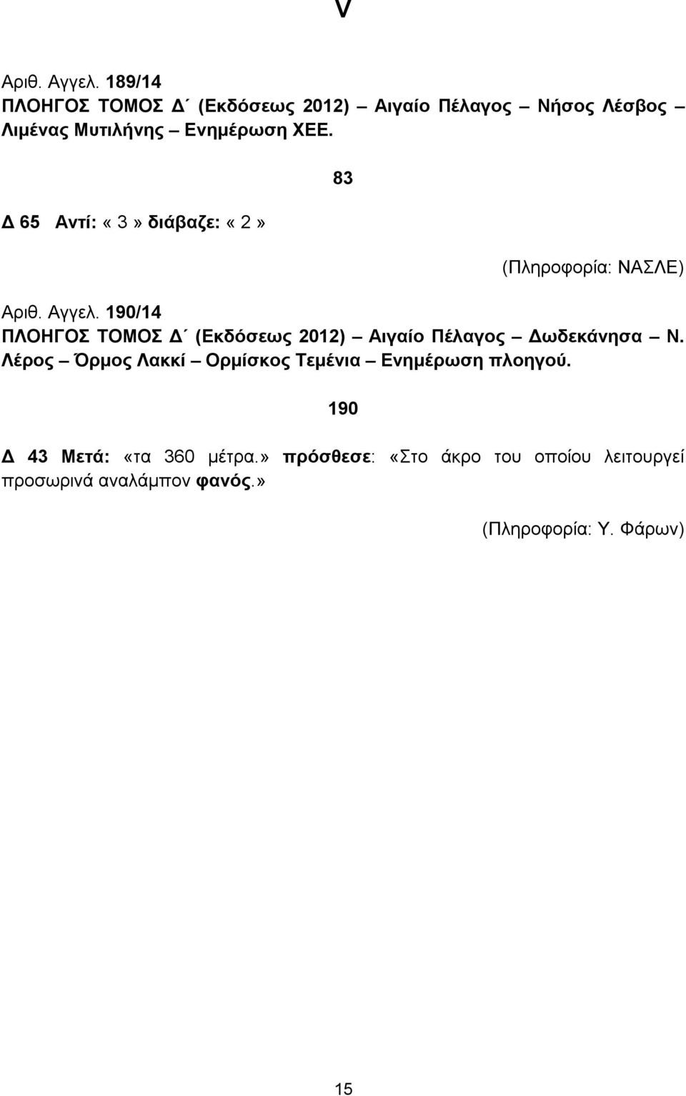 Δ 65 Αντί: «3» διάβαζε: «2» 83 (Πληροφορία: ΝΑΣΛΕ) Αριθ. Αγγελ.