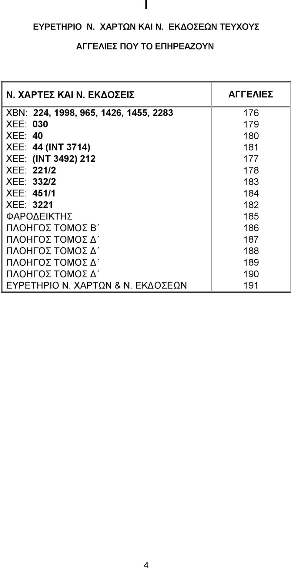 ΧΕΕ: (ΙΝΤ 3492) 212 177 ΧΕΕ: 221/2 178 XEE: 332/2 183 XEE: 451/1 184 ΧΕΕ: 3221 182 ΦΑΡΟΔΕΙΚΤΗΣ 185 ΠΛΟΗΓΟΣ