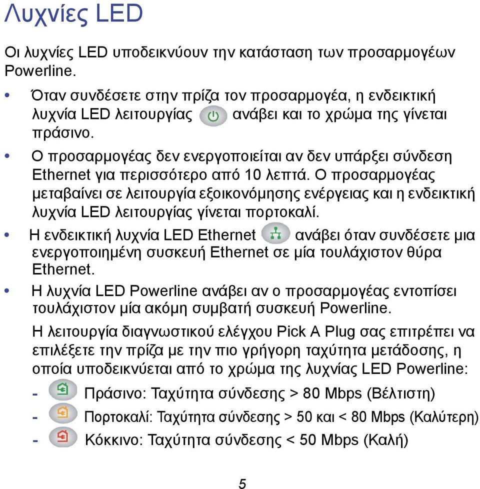 Ο προσαρμογέας δεν ενεργοποιείται αν δεν υπάρξει σύνδεση Ethernet για περισσότερο από 10 λεπτά.