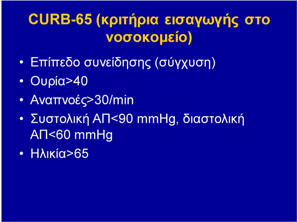 (σύγχυση) Ουρία>40 Αναπνοές>30/min