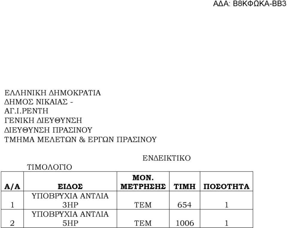 ΤΜΗΜΑ ΜΕΛΕΤΩΝ & ΕΡΓΩΝ ΠΡΑΣΙΝΟΥ Α/Α 1 2