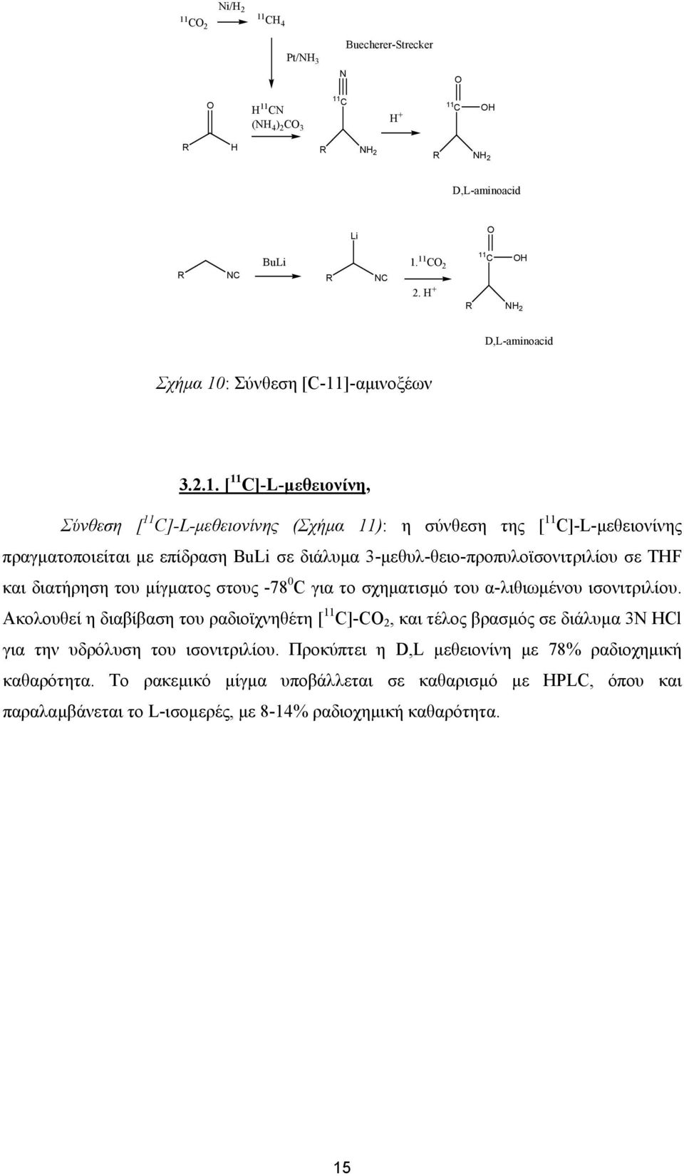 C]-L-µεθειονίνη, Σύνθεση [ 11 C]-L-µεθειονίνης (Σχήµα 11): η σύνθεση της [ 11 C]-L-µεθειονίνης πραγµατοποιείται µε επίδραση ΒuLi σε διάλυµα 3-µεθυλ-θειο-προπυλοϊσονιτριλίου σε ΤF και διατήρηση