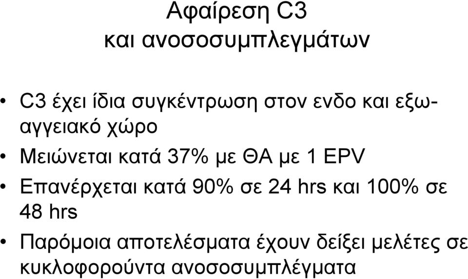 EPV Eπανέρχεται κατά 90% σε 24 hrs και 100% σε 48 hrs Παρόμοια