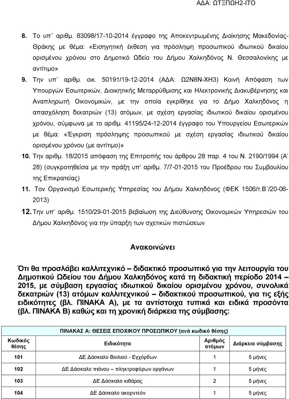 Ν. Θεσσαλονίκης με αντίτιμο» 9. Την υπ αριθμ. οικ.