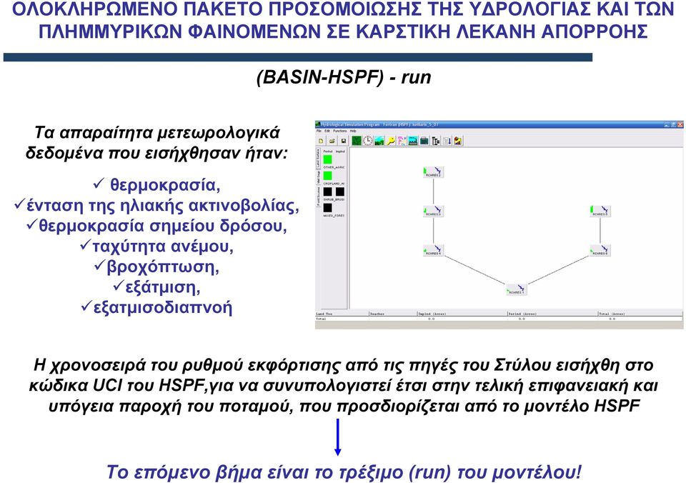 βροχόπτωση, εξάτµιση, εξατµισοδιαπνοή Η χρονοσειρά του ρυθµού εκφόρτισης από τις πηγές του Στύλου εισήχθη στο κώδικα UCI του HSPF,για να